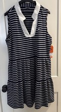 NWT Nautica Jeans Women's Tiered Dress Navy/White Stripe W/Pockets Size: XXL