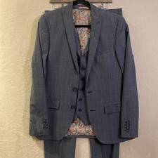 Harry Brown London 3 pc Suit Mens 40” 34 x 20 Blue Check Slim Peaky Excellent