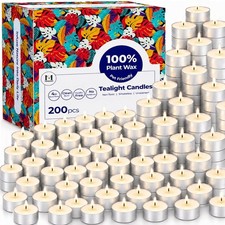Tea Lights Candles 200 Pack, 4 Hour Palm Wax White 4 Hours,