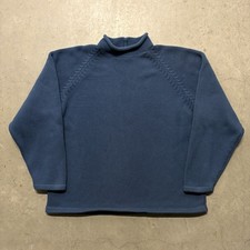 Vintage 90s J Crew Oarsman Roll Neck Fisherman Knit Sweater XL Blue Cotton