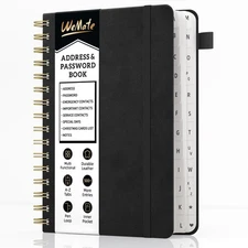Large Print Leather Address Book with Alphabetical Tabs Organize Safely Black