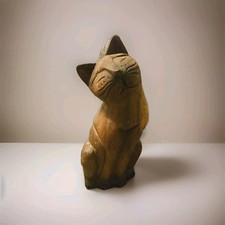 Vintage Mid Century Handcarved Wooden Cat Figure Sculpture Folk Art 12" High