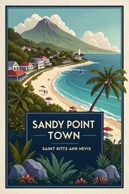 Lebendige Sandy Point Stadt, St. Kitts und Nevis Reiseposter A1-A4 Poster Kunst P