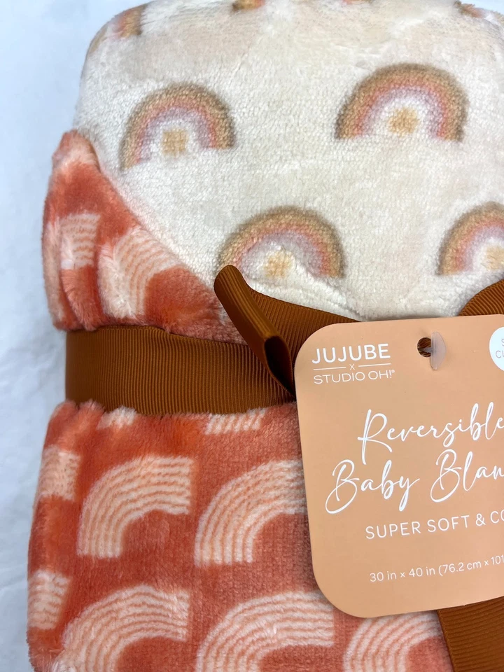 Manta de bebé de felpa arco iris marrón dorado JuJuBe borde satinado cobre ser amable nueva con etiquetas Foto 2 de 3