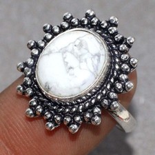 925 Silver Plated Classic Howlite Ethnic Ring Handmade Jewelry Size US 8 JW