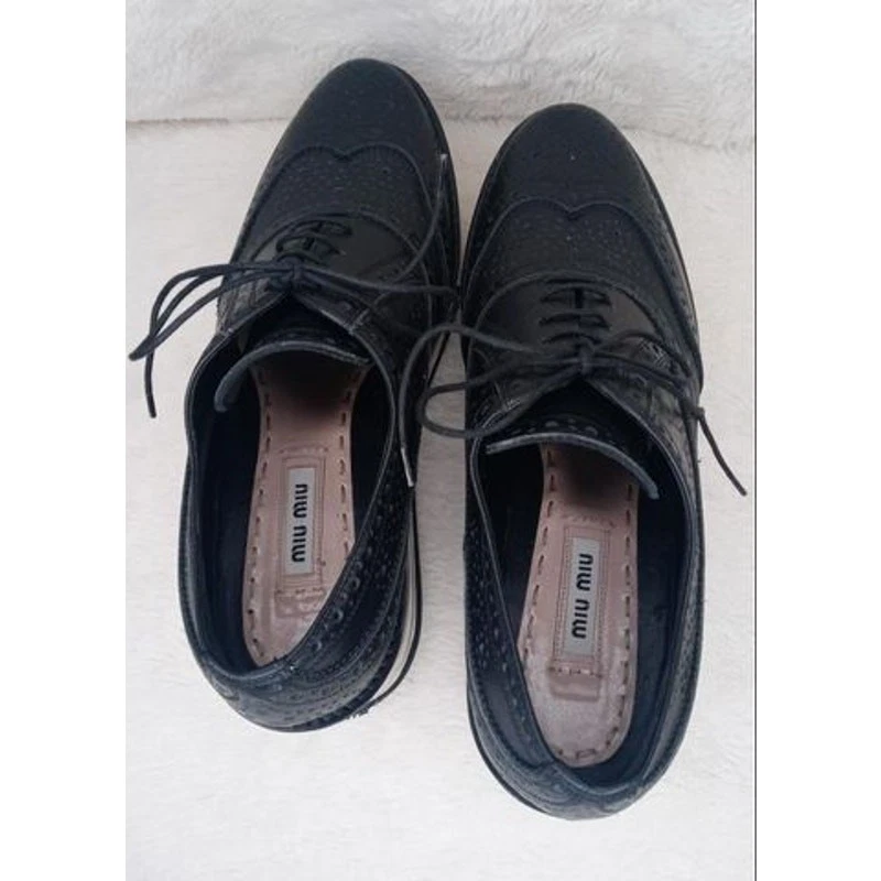 Miu Miu Cuña Negro Brogue Cuero Oxford Zapatos Plataforma Talla 38 Y2K Años 90 Años 80  Foto 3 de 4