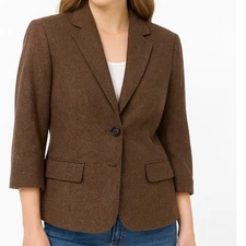 Jones Wear Womens Brown Wool Blend Blazer Jacket Size 12 Career