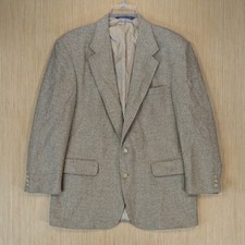 Lands End Mens Tweed Blazer Sport Coat 42R Wool Blend Tan Herringbone