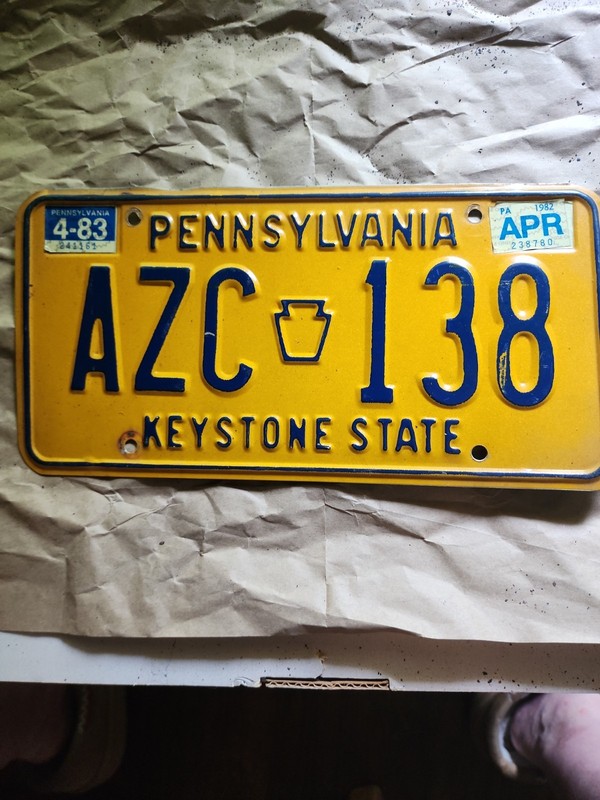 1982 Single Pennsylvania License Plate  Tag AZC 138