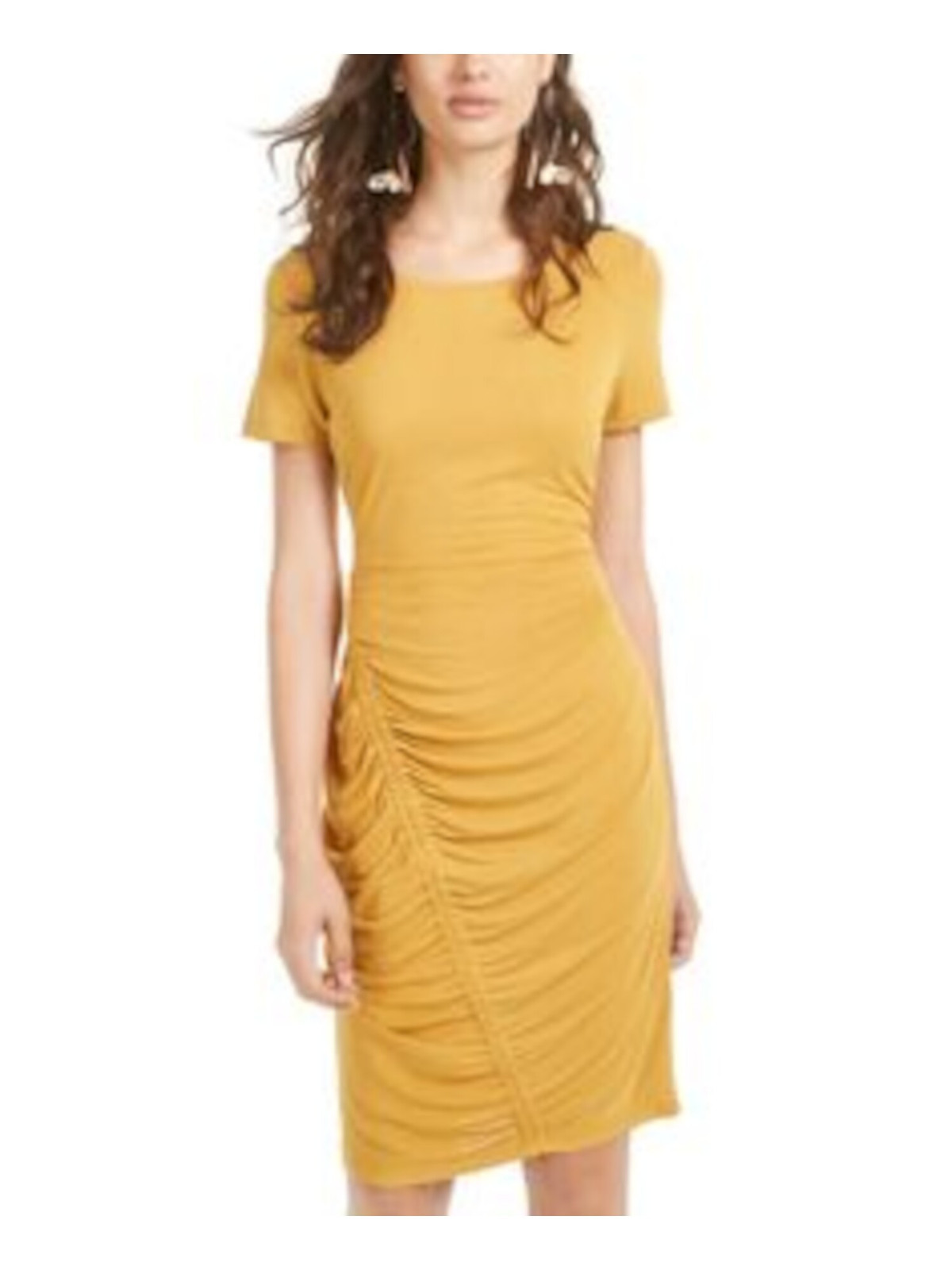 ULTRA FLIRT Womens Yellow Short Sleeve Knee Length Shirt Dress L