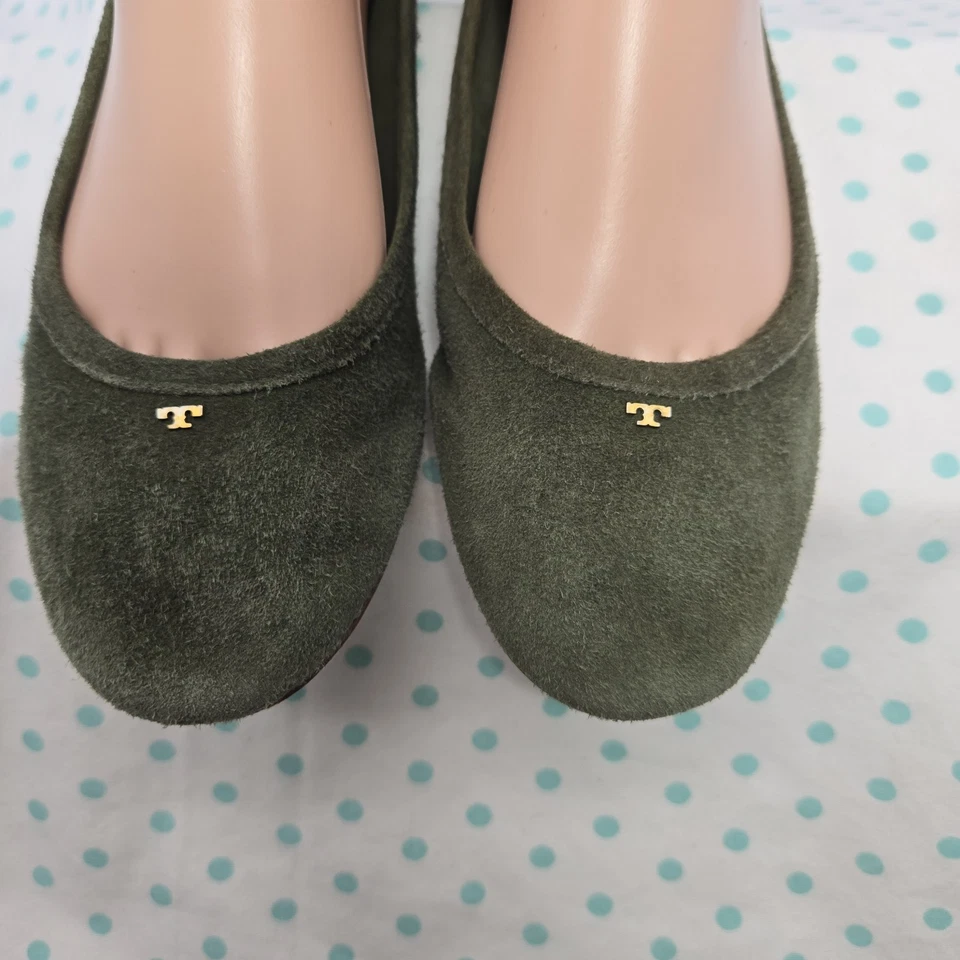 Sapatilhas de balé femininas TORY BURCH Therese couro camurça verde tamanho 6.5 - Imagem 4 de 4