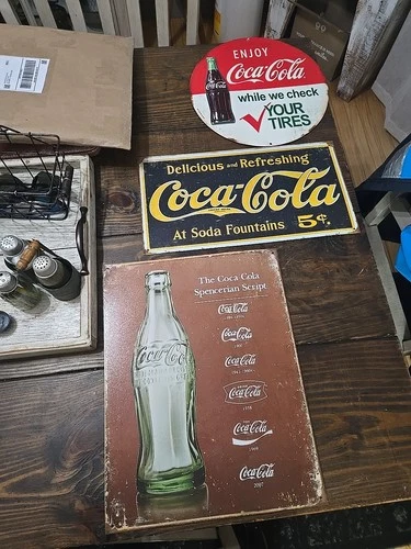 LOT OF 3 COCA-COLA VINTAGE STYLE METAL SIGNS
