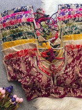 Saree Blouse Readymade Dola Silk Party Sari Choli Bollywood Wedding V neck Top