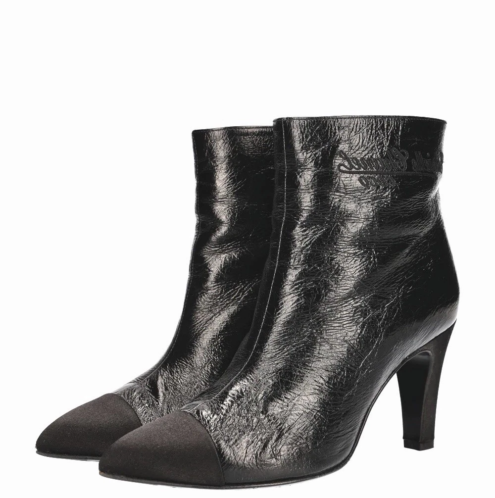 Chanel — Chanel CC Logo Crumpled Calfskin Satin Cap Toe Short Ankle Boots EU 38.5 US7.5-8