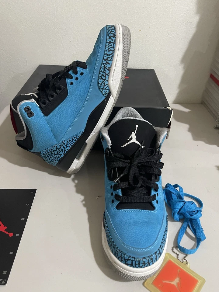 Talla 9.5 - Air Jordan 3 Retro Azul Polvo Negro Gamuza Foto 2 de 4