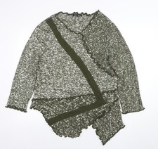 Frank Saul Women’s Green Knit Wrap Jumper L Long Sleeve Ruffle Trim