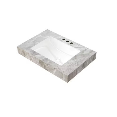Elegant 29.92 In. Undermount Bathroom Sink in Light Gray Sintered Stone with Cer