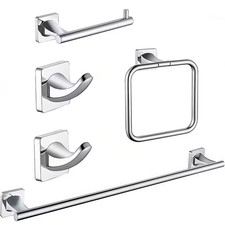 5-Piece Wall-Mount Bath Hardware Set with 24 In. Towel Bar TP Holder Towel Ring
