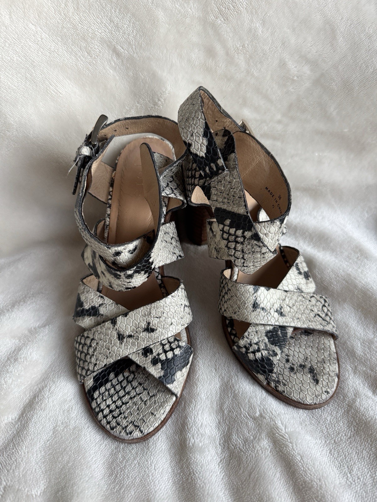 Joie Avery Python Leather Ankle Strap Block Heel … - image 2