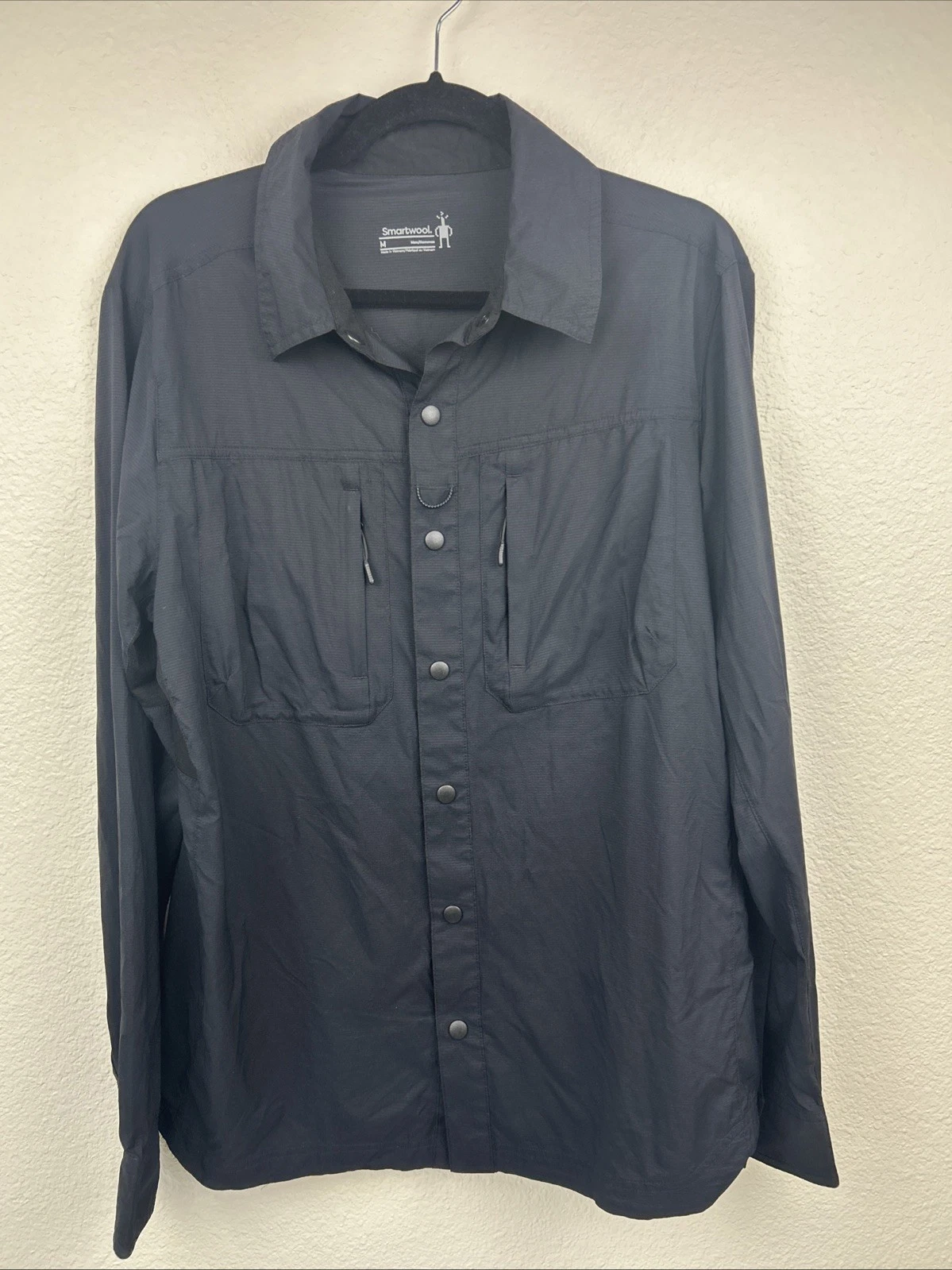 SMARTWOOL Peaklite Lightweight Long Sleeve Shirt Men's Medium Black Fishing