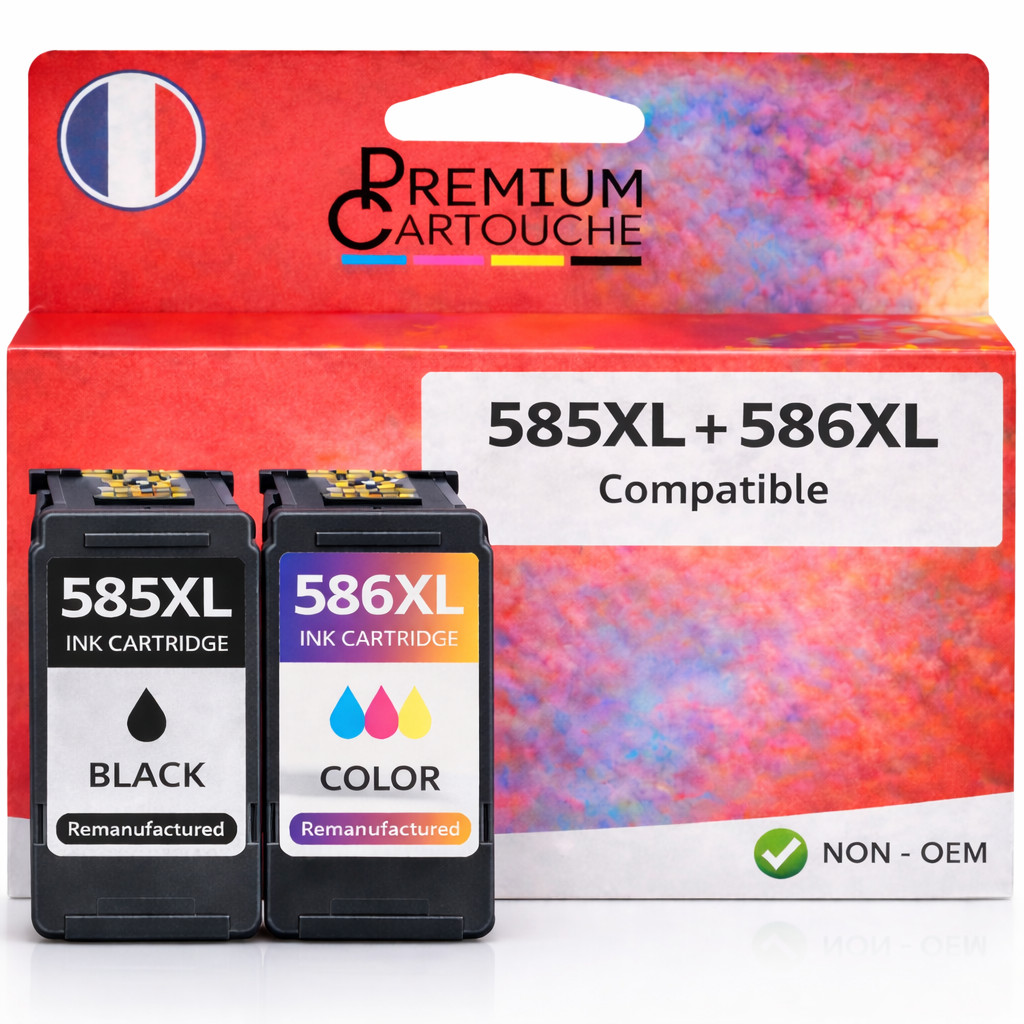 Duo cartouches PG585XL CL586XL compatible Canon avec puce intelligente et réservoir 3x d'encre
