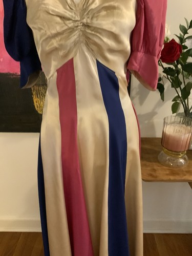 RARE 1930s / early 40s Satin Dress - Multicolor Vintage Satin Dress S - Picture 3 of 16