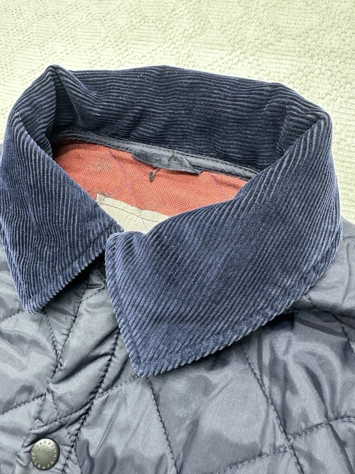 Barbour Boys Union Jack Lined Liddesdale Quilted Jacket Navy Blue Size 12/13 XL - Image 4 of 4