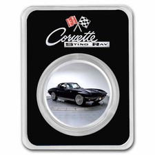 Corvette (1963) Black Stingray 1 oz Colorized Silver w/ TEP 86.92 per troy oz