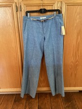 Michael Kors Wide Leg Belted Linen Pants Blue Light Indigo Retail 130 - Size 6