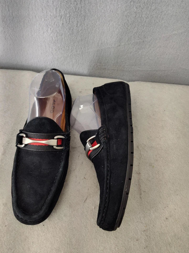 Aldo Mens Loafers 7 Black Suede Slip On Dress Moc Toe Metal Bit Casual Shoes - Image 4 of 4