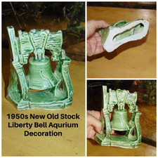 Rare 1950's Liberty Bell Green Ceramic Aquarium Ornament Figurine JAPAN UNUSED