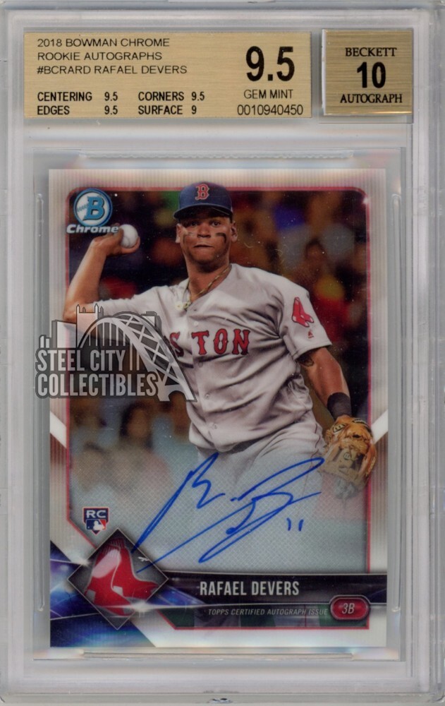 Rafael Devers 2018 Bowman Chrome Autograph Rookie Card #BCRA-RD BGS 9.5