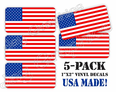 5-pack American Flags Hard Hat Decals Helmet Stickers Labels Old Glory USA Flag