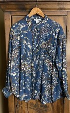 Nine West Women's Size XL Blue Floral Collared Long Sleeve Full Shirt/tunic