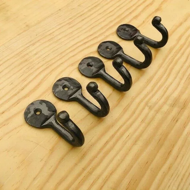 5 COAT HOOKS IRON VINTAGE ANTIQUE LOOK HAT HOOK RESTORATION SMALL FORGED CUP