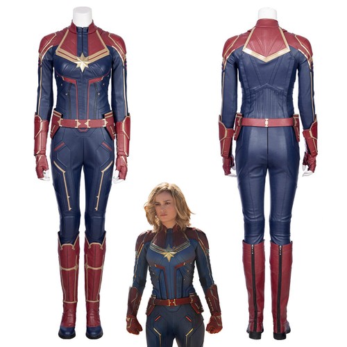 Marvel Costume Leather Captain Cosplay Carol Danvers Halloween Outfits Jumpsuit - Picture 2 of 16