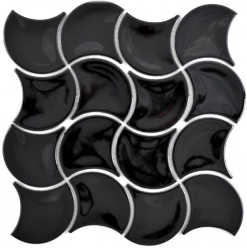 Compartimentos Mosaico Azulejos Cerámica Negro Brillante Onda Badfliese K - Imagen 1 de 4