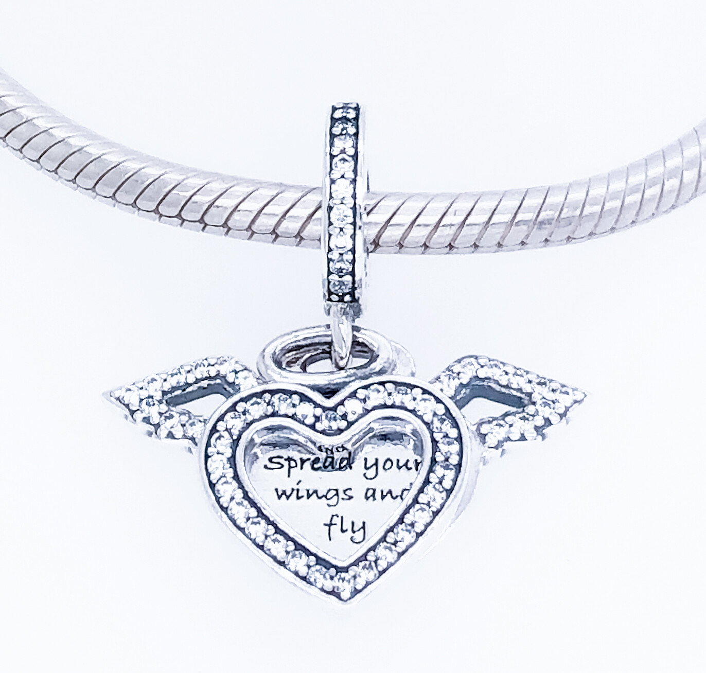 PANDORA Heart and Angel Wings Spread Your Wings and Fly Charm Pendant
