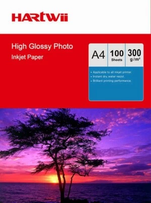 100Sheets A4 300Gsm High Glossy Photo Paper Thick Inkjet Paper Printer Hartwii
