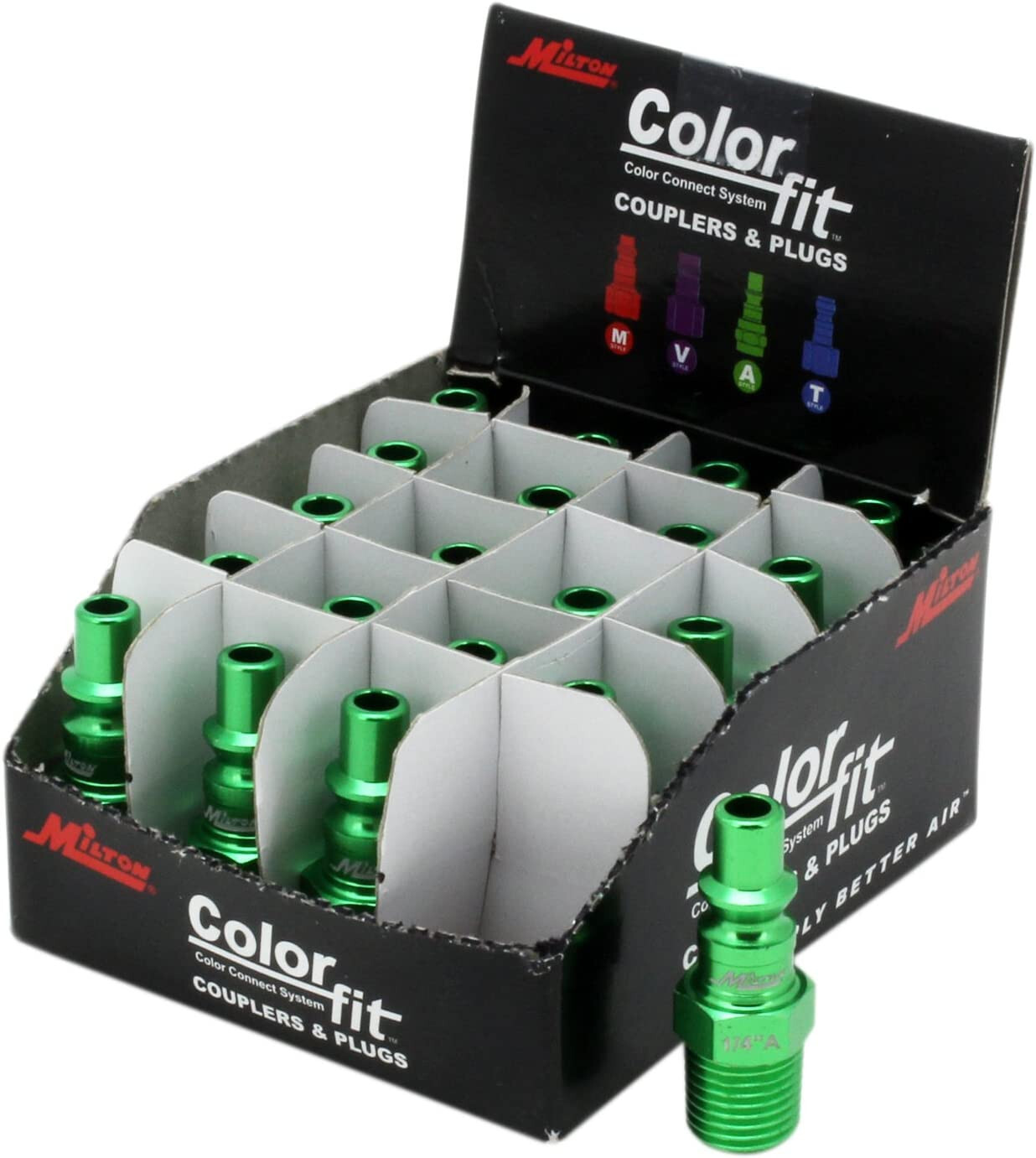 ***20 PACK*** Milton COLORFIT A-Style 1/4" NPT Male Plugs, Green Fittings 777AC
