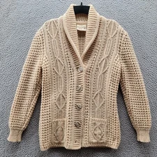 Gaeltarra Aran Sweater Women's Handloomed Wool Fisherman's Beige Size 40
