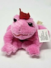 FROG  Dan Dee Pink With Crown, Bow and Pink Sparkly Heart Unique Plush 7"