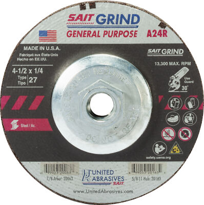 United Abrasives 20163 A24R 4-1/2x1/4x5/8-11 Metal Grinding Wheel 10 pack