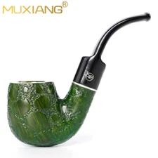 Handmade Briar Tobacco Pipe Rustic Freehand Hungarian Pipe 9mm Bent Stem Green
