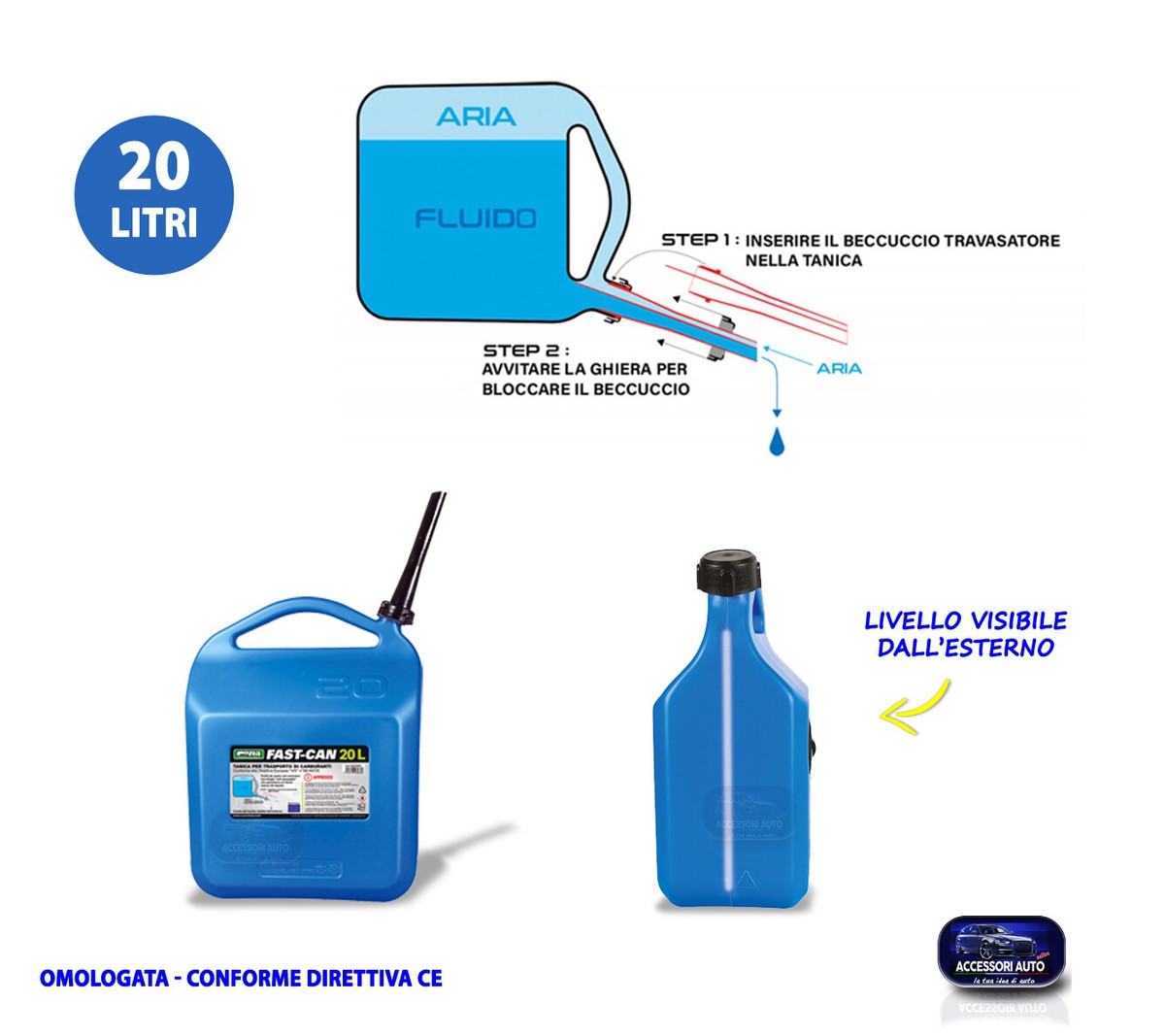 Oxid7 Tanica Carburante Metallica 20 Litri UN - Per Benzina, Diesel, Bioetanolo, Con Beccuccio, Verde Oliva, Chiusura A Baionetta
