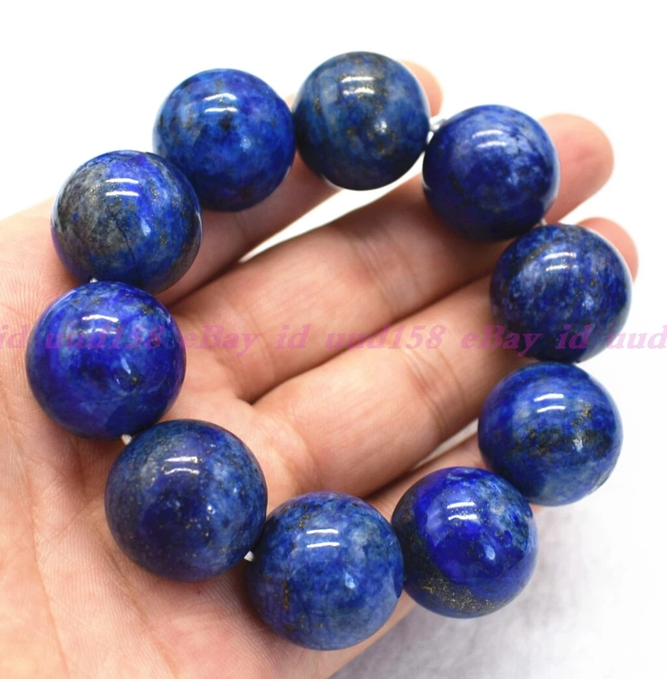 Riesige 20 mm Natürliche Blaue Lapislazuli Edelstein Runde Perlen Elastische Armbänder 7,5 Zoll