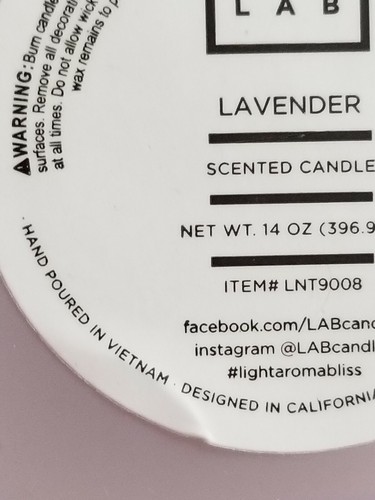 Lab Brand LAVENDEL handgegossen, Kokoswachs Mischung Kerze, Glas, 14oz groß, neu - Bild 9 von 9