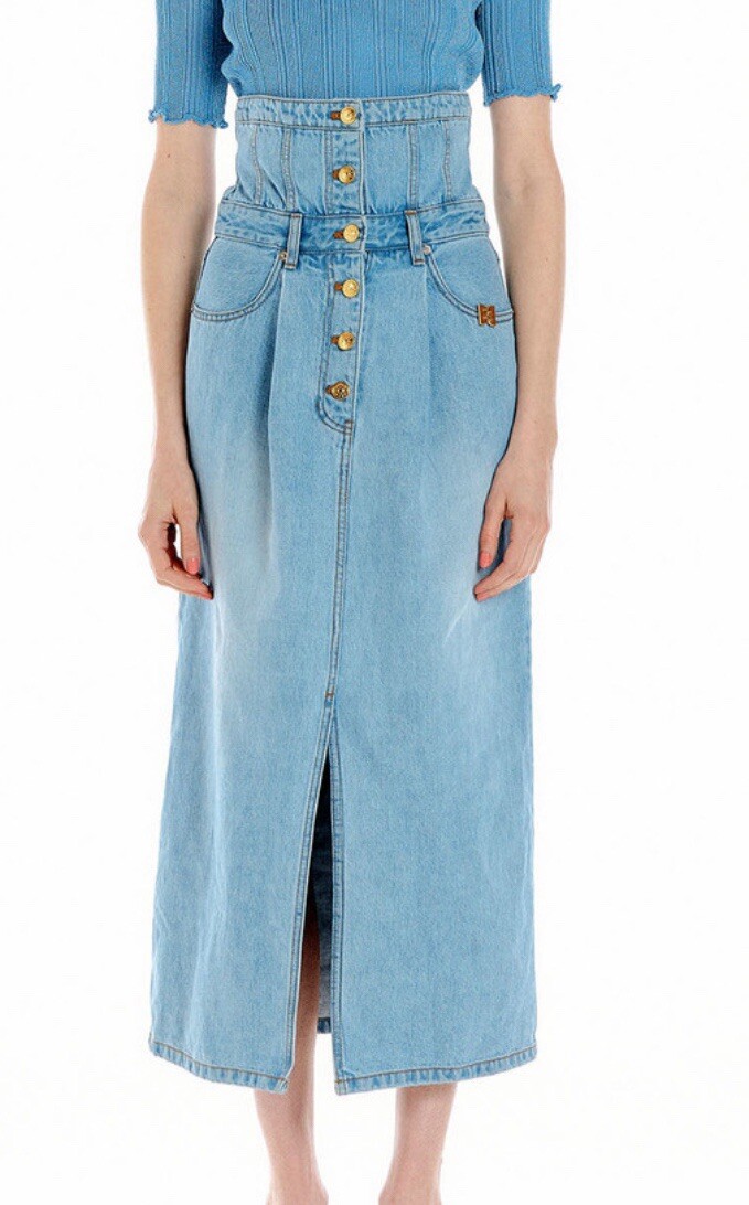 Eenk Women’s Uplift High Rise Denim Midi Skirt Size M NEW RRP$346 Korea