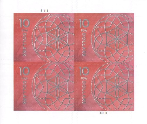 Briefmarken USA Blumengeometrie, Bogen mit 4 x 10 $