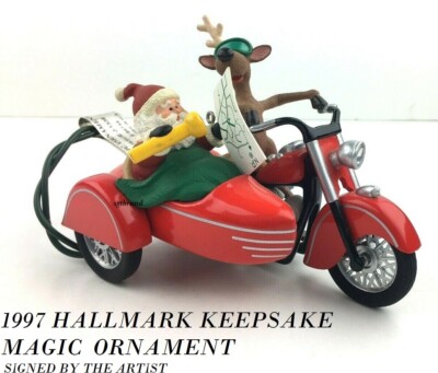 1997 Hallmark Keepsake Ornament Magic Lighted Santa riding a motorcycle Chums